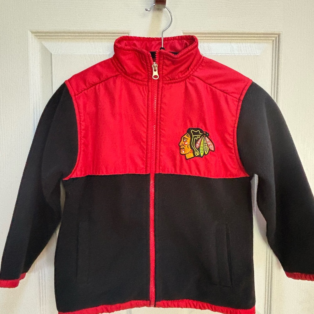 Kids Blackhawks Red and Black Jacket with Logo
